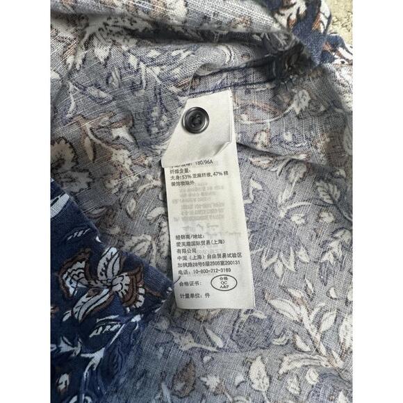 Abercrombie & Fitch Floral Button Up Linen Shirt Mens Size M Navy Blue Resort - Picture 4 of 6